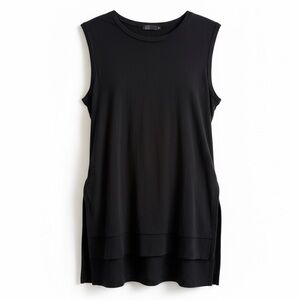 Michele Sleeveless Split Hem High Low Tunic Top Black Modal Blend Small